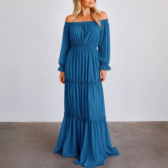 Baltic Born Dresses & Skirts - Baltic Born Teal Isabel Off Shoulder Maxi Dress Size M